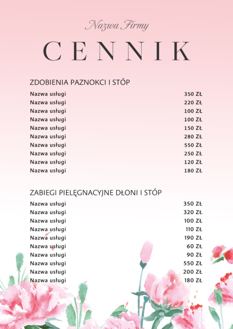 Cennik usług Kwiaty z gradientowym tłem A4 (CN32) Cennik usług Kwiaty z gradientowym tłem A4 (CN32)