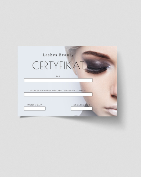 Certyfikat ukończenia kursu LASHES, A4 (C16)