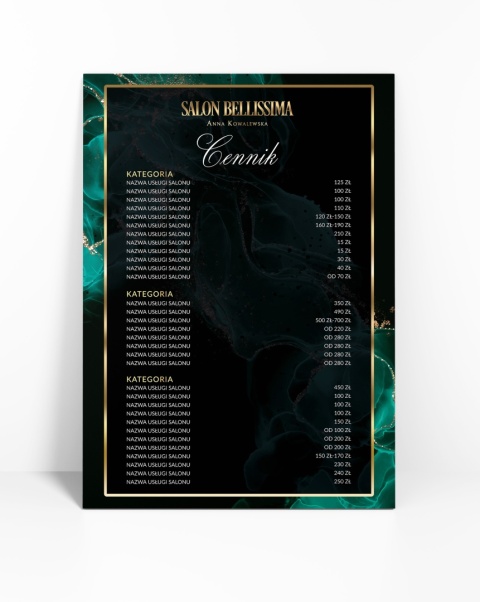 Cennik usług Zielony Marmurek ze złotem, A4 lub A3 (CN40) Cennik usług Zielony Marmurek ze złotem, A4 lub A3 (CN40)