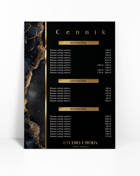 Cennik usług Grafitowo Złote Tło, A4 lub A3 (CN14) Cennik usług Grafitowo Złote Tło, A4 lub A3 (CN14)
