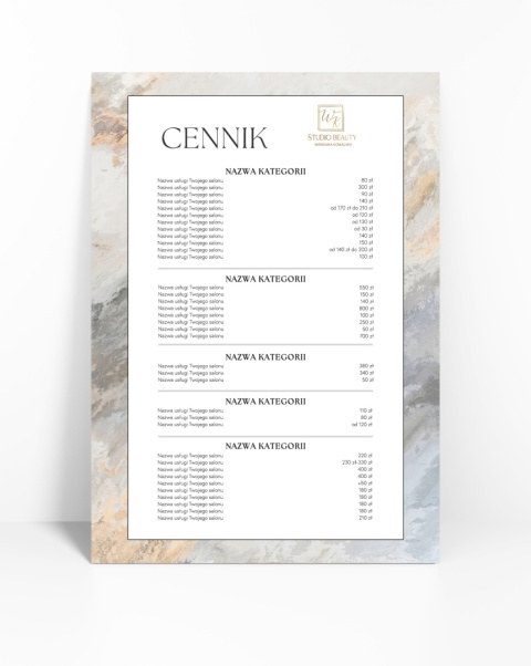 Cennik usług z beżowo-szarym tłem, A4 lub A3 (CN2) Cennik usług z beżowo-szarym tłem, A4 lub A3 (CN2)