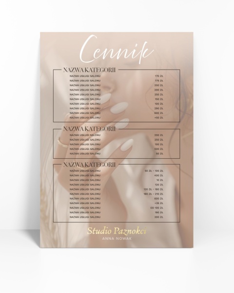 Cennik usług z kobietą w tle , A4 lub A3 (CN34) Cennik usług z kobietą w tle , A4 lub A3 (CN34)