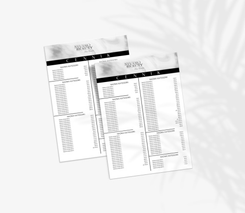 Cennik usług ze srebrnym napisem, A4 lub A3 (CN1) Cennik usług ze srebrnym napisem, A4 lub A3 (CN1)