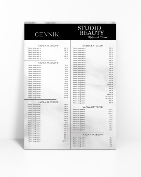Cennik usług ze srebrnym napisem, A4 lub A3 (CN7) Cennik usług ze srebrnym napisem, A4 lub A3 (CN7)