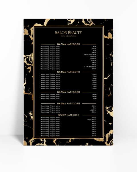 Cennik usług złote plamki na czarnym tle A4 lub A3 (CN13)