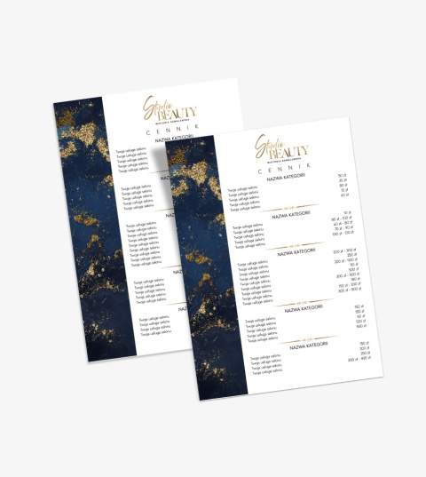 Cennik usług granatowo-złote tło, A4 lub A3 (CN9)