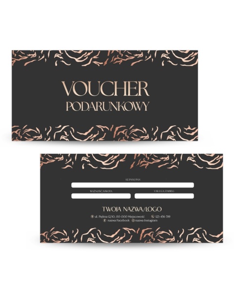 Voucher podarunkowy ze wzorkami i grafitowym tłem (V19) Voucher podarunkowy ze wzorkami i grafitowym tłem (V19)